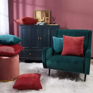 Housse de coussin en velours côtelé, taie carrée décorative pour canapé lit salon chic.