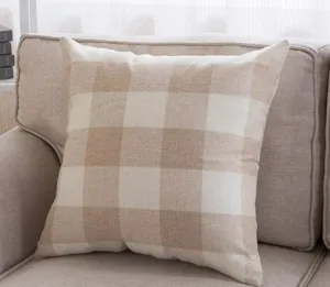 Japanese style cotton linen plaid throw pillow for sofa bedroom office chair soft cushion decor