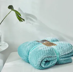 Cozy light blue flannel sherpa throw blanket with cable knit texture, perfect for home and sofa.