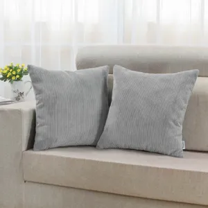 Grey corduroy throw pillows set, soft square couch cushion cover for living room sofa bedroom.