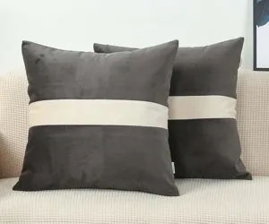 Modern thick velvet throw pillow with contrast stripe for sofa cushion home decor 2pcs