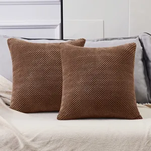 Housse de coussin en velours côtelé style nordique carré marron pour canapé et lit