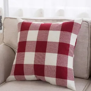 Japanese Style Cotton Linen Plaid Pillowcase Sofa Cushion Cover Home Office Car Decorative Throw Pillow