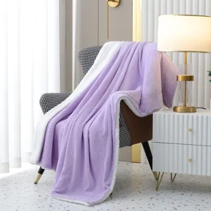 Purple and white double-sided fleece blanket, soft flannel sofa throw for cozy home decor.