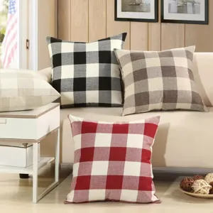 Classic buffalo check cotton linen throw pillow for sofa living room and bedroom decor.