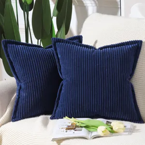 Dark blue corduroy striped pillow cover, modern minimalist sofa cushion for home decor 45x45