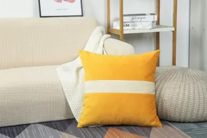 Modern thickened velvet patchwork throw pillow for sofa living room home decor warm yellow stripe