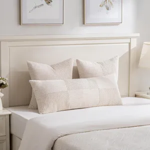 Nordisch Cord Patchwork Bettkissen Einfarbig Lange Körperkissen Wohnzimmer Sofa Rückenlehne Kissenbezug