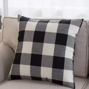 Classic black and white buffalo check pillow cover soft cotton linen sofa cushion decor.