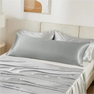 Housse de coussin de corps en satin luxueux longue taie d'oreiller soyeuse gris chambre