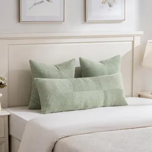 Grünes Kord Kissen und Nackenkissen Set für Schlafzimmer Bettgabel gemütliche Unterstützung.