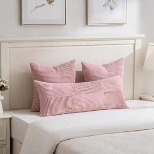 Rosa Kord Kissen Set mit langem Kissen und Dekokissen fur ein gemütliches Schlafzimmer