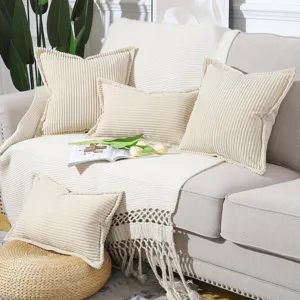 Corduroy striped pillow cover modern minimalist solid color cushion cover for sofa living room.