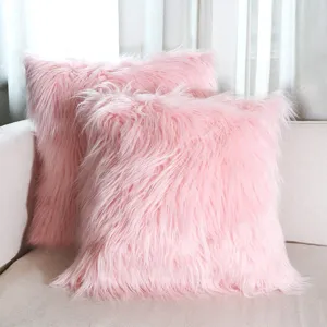 Funda de cojin de pelo sintetico rosa esponjoso para sofa salon decoracion lujo