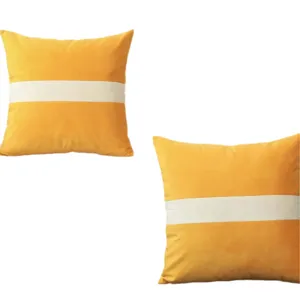 Modern thickened velvet throw pillow set, yellow and white spliced cushion for sofa home decor.