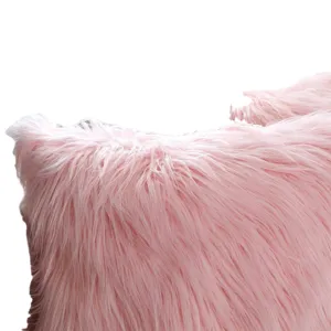 Funda de cojín de felpa larga rosa, funda de almohada decorativa y esponjosa para sofá