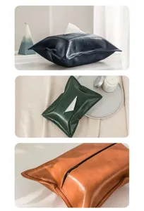 Luxury oil wax leather tissue box cover for car and home decor, soft pouch in multiple colors.