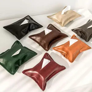 Premium wax leather tissue box cover holder multi-color home car decorative organizer
