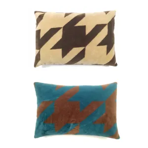 Housse de Coussin Décorative en Peluche Pied-de-poule Avec Garnissage Laine Polyester pour Salon Canapé Lit Décoration