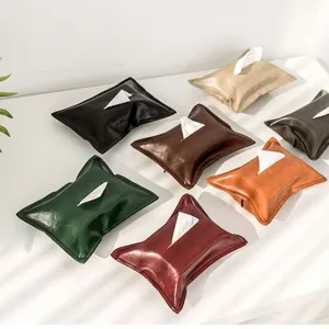 Light Luxury Solid Color Waxed Leather Tissue Box Cover Car Home Decorative Napkin Holder Storage Bag