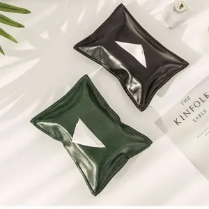 Luxurious oil wax leather tissue box cover set, stylish desktop and car napkin storage holder.
