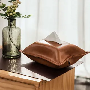 Luxury solid color oil-wax leather tissue box cover for car home napkin storage and decor.