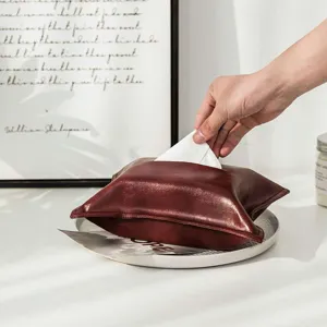 Premium oil wax leather tissue box cover, vintage brown napkin holder for car home office decor.