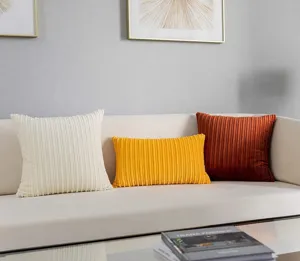 Corduroy throw pillow for living room sofa and bed, soft decorative cushion cover for home decor.