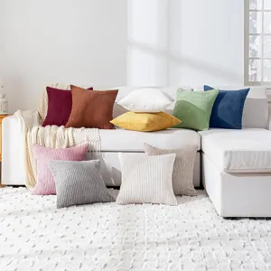 Soft corduroy throw pillow cover solid color decorative cushion for living room sofa bed.