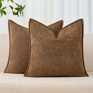 2er Set braune strukturierte Chenille Kissenbezüge für Sofa Wohnzimmer Dekoration