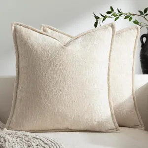 Beige Kissenbezüge Set aus Chenille für Sofa Wohnzimmer dekorative weiche Sofakissen