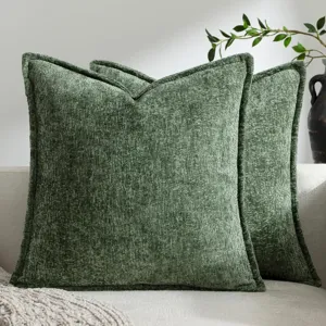 Grüne Chenille Kissenbezüge vintage strukturierte Zierkissen für Sofa Bett Dekoration 2er Set
