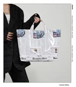 Grote capaciteit krantenprint shopper tas vrouwen casual handtas retro mode schoudertas