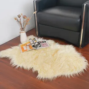 Fluffy faux sheepskin rug for bedroom bedside and sofa chair cushion, soft plush mat.
