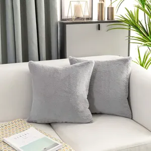 Graue Kunstpelz Zierkissen für Wohnzimmer Sofa, moderne minimalistische Plüsch Kissen Set