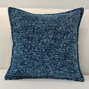 Blauwe chenille sierkussen voor woonkamer bank slaapkamer decoratieve kussenhoes hoofdaanzicht