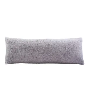 Oreiller corporel gris en sherpa pour tête de lit, grand coussin moelleux et confortable.