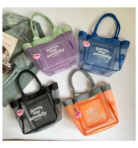 Transparent mesh tote bag for women large capacity casual waterproof shoulder handbag stylish