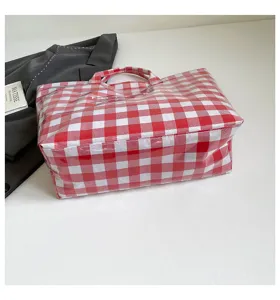 Red white gingham tote bag large capacity stylish canvas handbag casual shopper daily storage bag