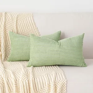 Nordic solid color corduroy throw pillow set, soft bedroom sofa cushion with striped texture.