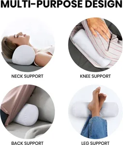Multipurpose cylindrical body support pillow for neck, knee, back and leg pain relief.