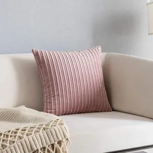 Pink corduroy throw pillow detail, textured cushion for living room sofa and bedroom bed decor.