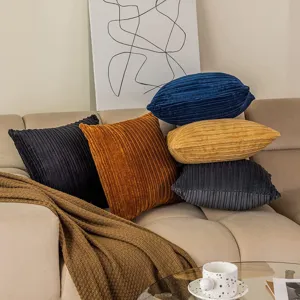 Corduroy throw pillow covers in various colors, stylish sofa cushions for living room decor.