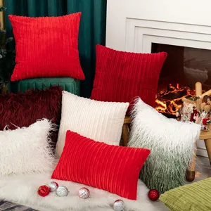 Corduroy and plush throw pillow set for living room sofa, decorative cushion cover for home decor.