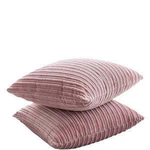 Pink corduroy throw pillow covers set of two soft sofa cushions for living room decor.