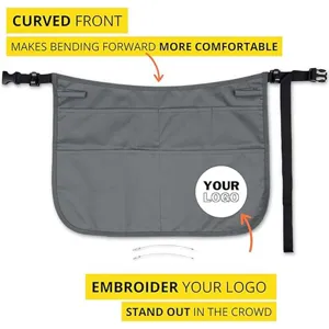 Delantal de cintura impermeable multibolsillos con frente curvo para camareros y trabajo.