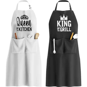 Verstelbare Halter Lange Polyester Keuken Schort Met Zakken Paar Koken Bakken Bib Schort Voor Mannen Vrouwen