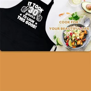 Delantal de cocina negro con frase divertida 30 cumpleaños, babero ajustable de chef.