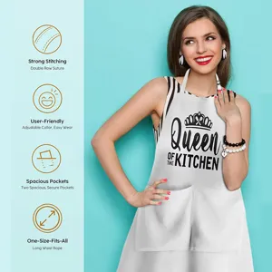 Verstelbare lange keukenschort met zakken, duurzaam polyester voor dagelijks koken.