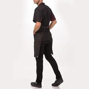 Men's cotton linen apron workwear detail view, ideal for gardening, baking and hairdressing.